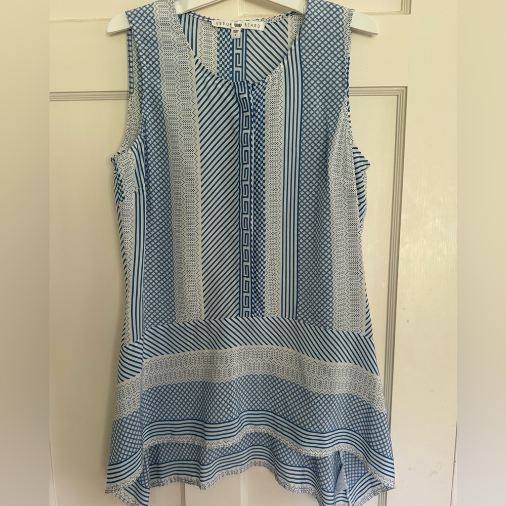 Veronica Beard Blue and White Geometric Blouse